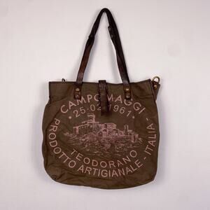 Campomaggi Leather and Canvas Tote Olive/Pink